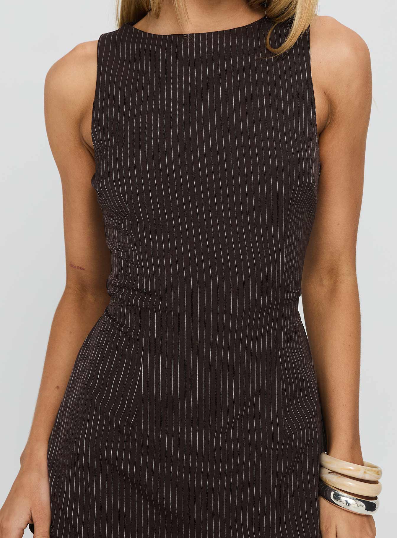 Yumiko Playsuit Brown Pinstripe Petite