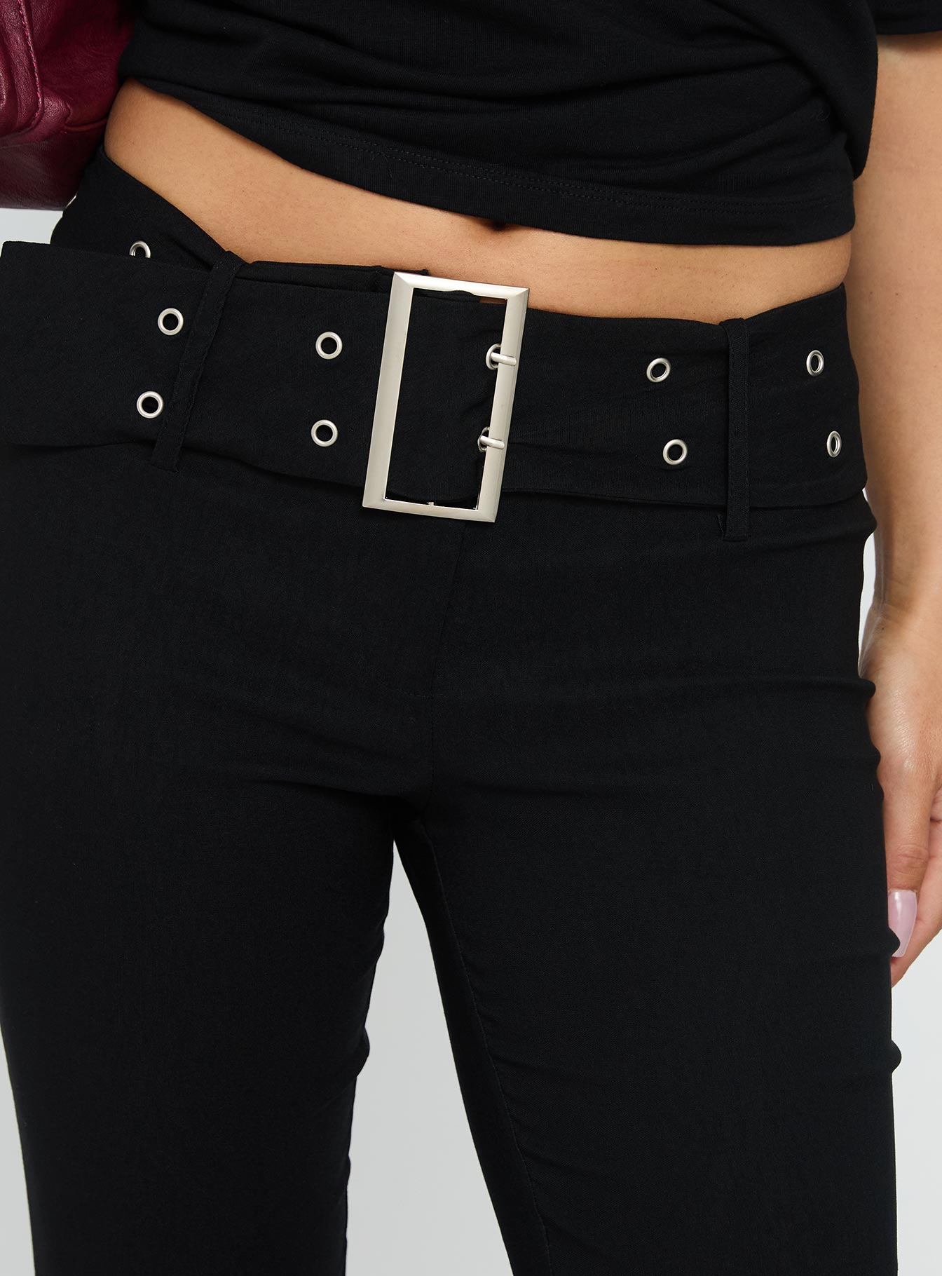 Kortnee Eyelet Detail Flare Leg Trousers Black