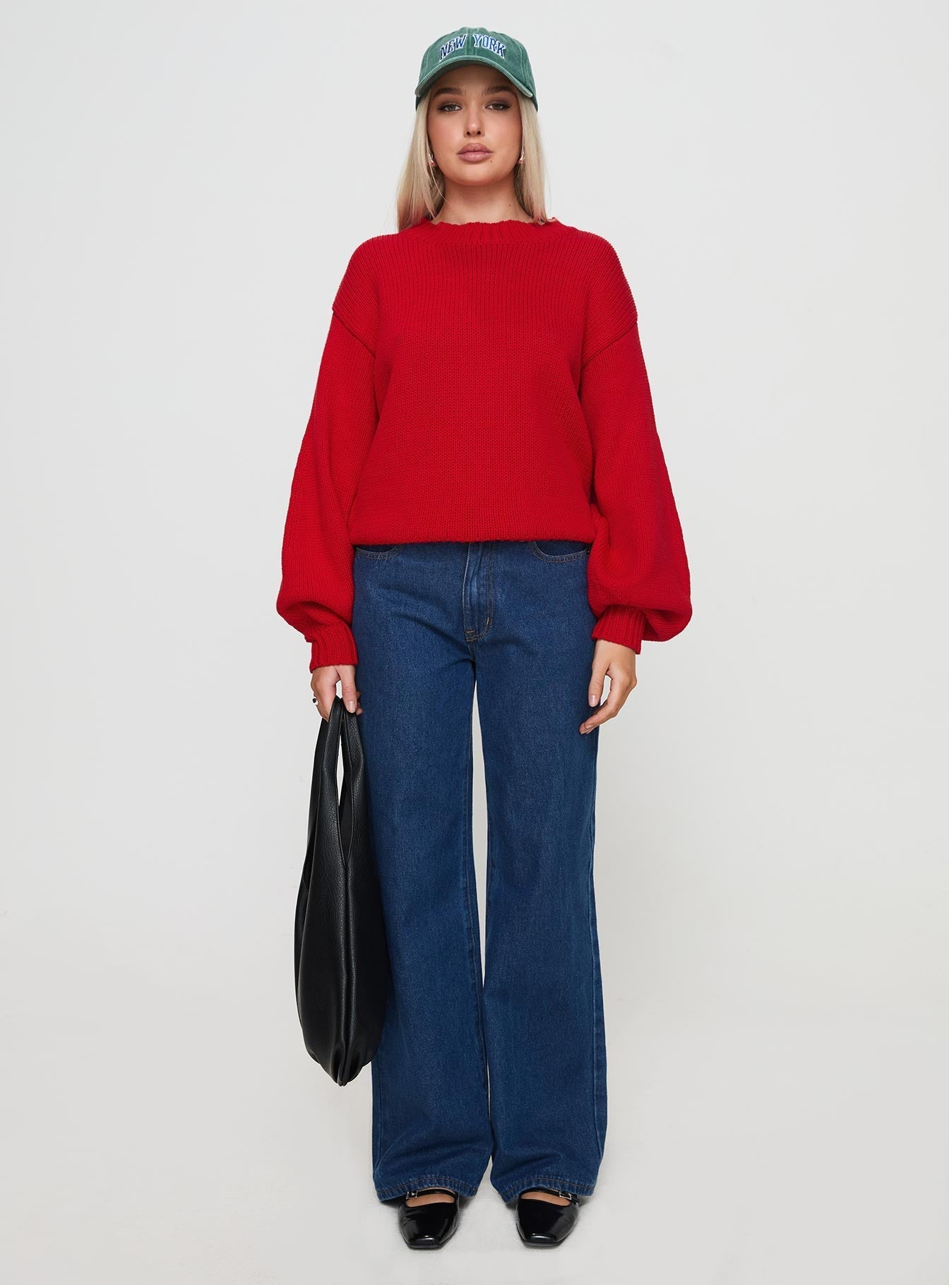 Harmony Balloon Sleeve Knit Jumper Red