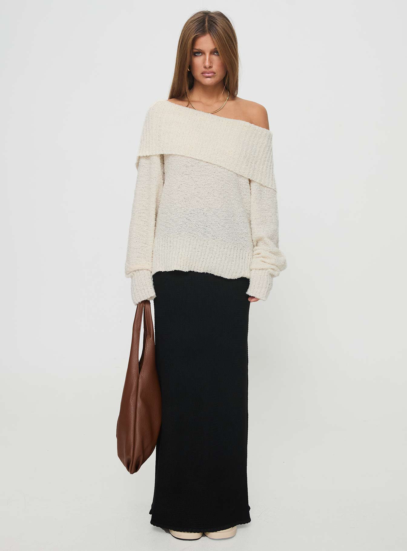 Parkley Boucle Off The Shoulder Jumper Cream