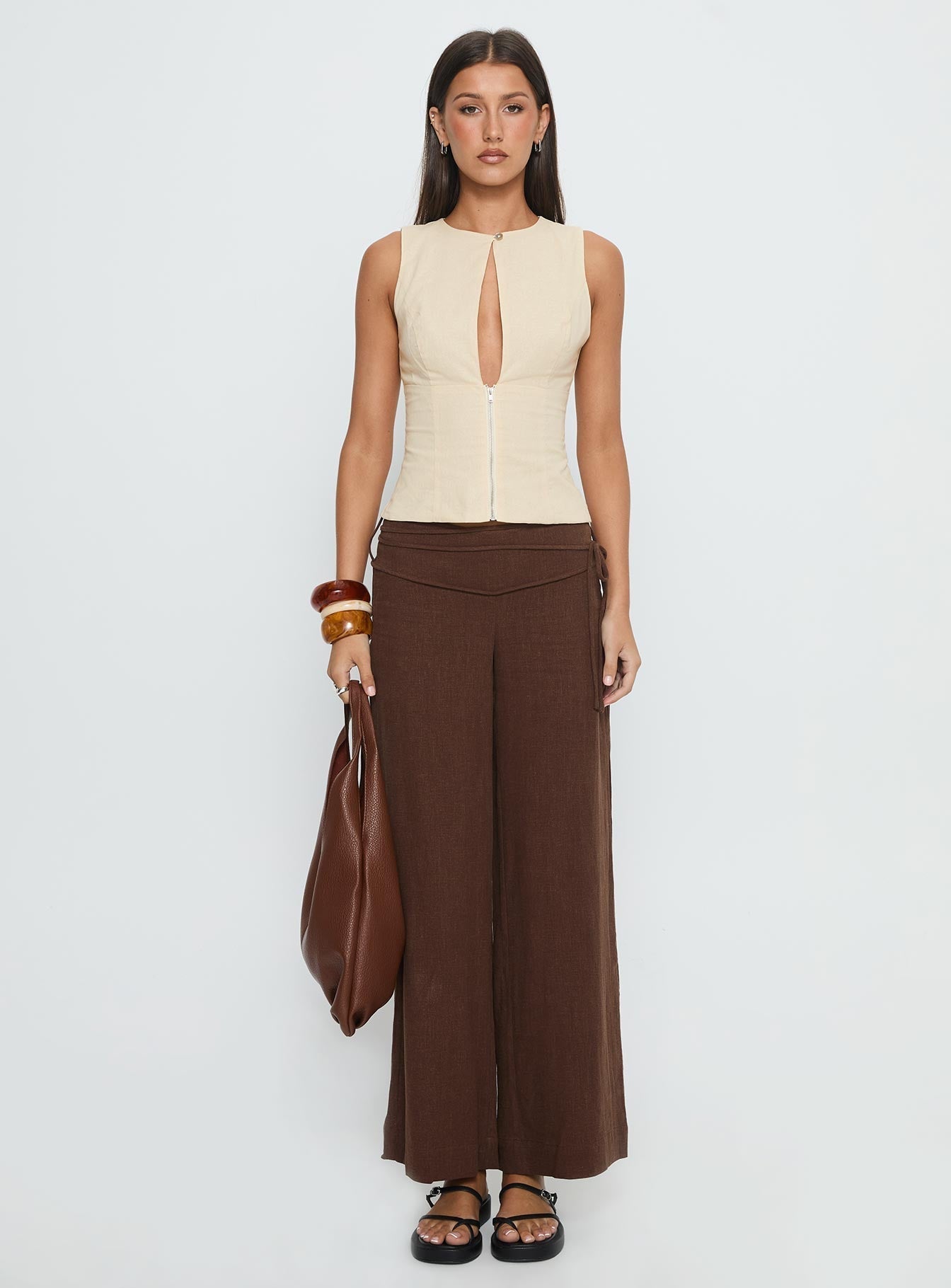 Silver Moon Linen Blend Tie Trousers Brown