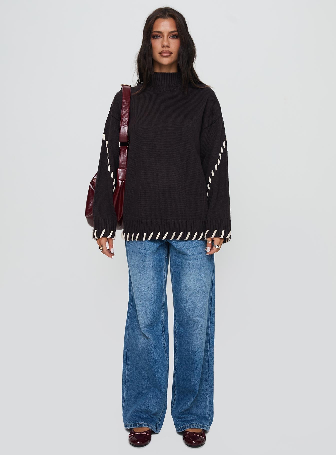 Leizure Turtleneck Knit Jumper Brown