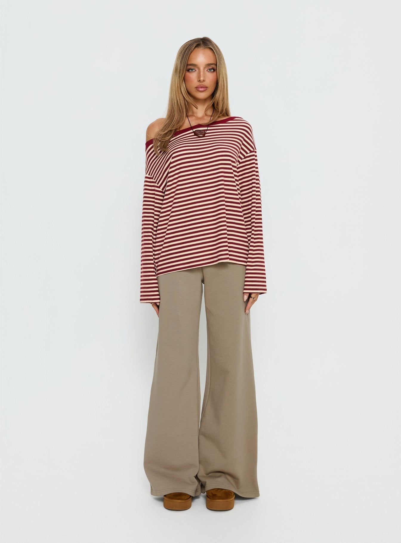 Ralyssa Off Shoulder Long Sleeve Top Red Stripe