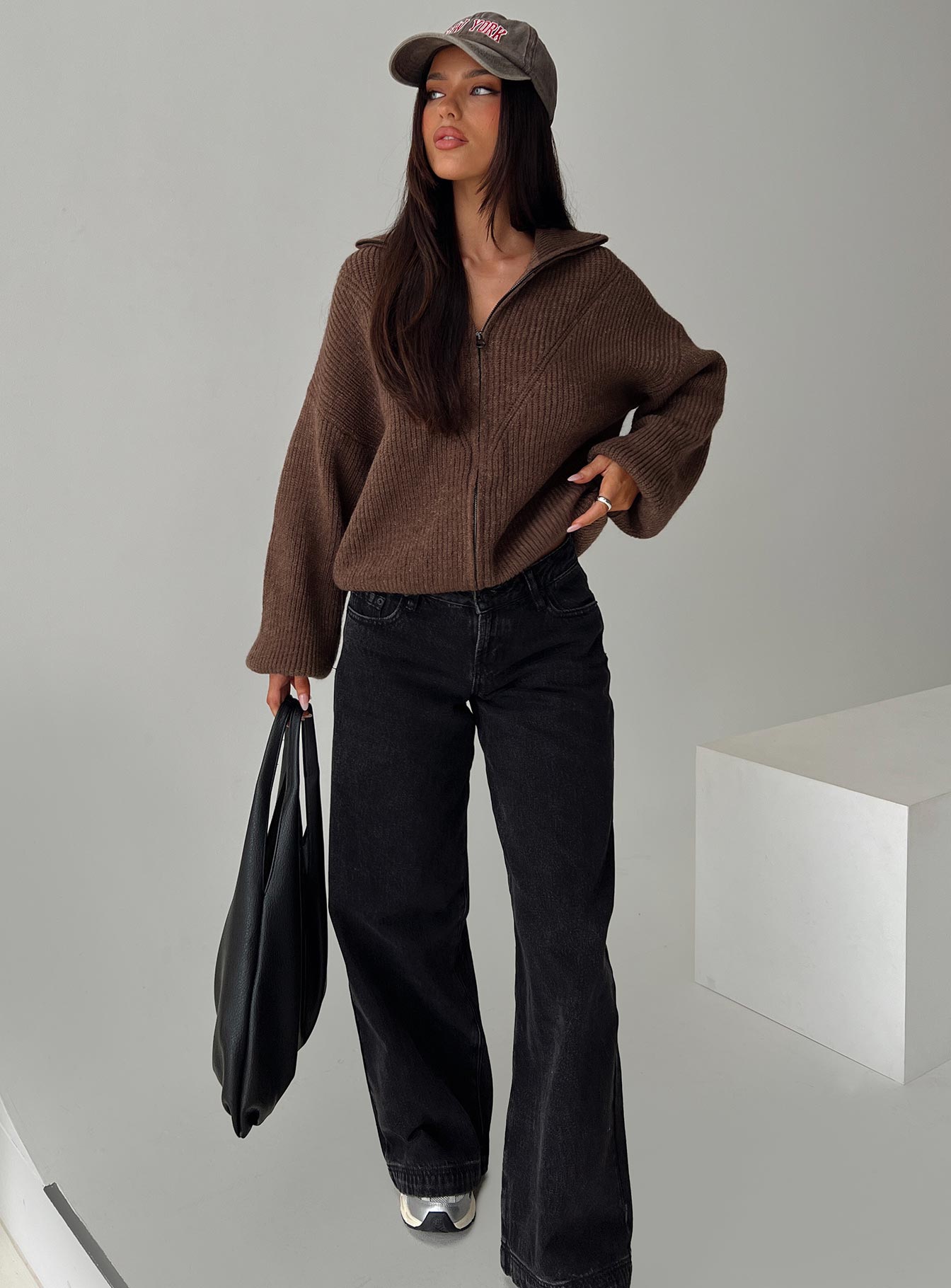 Hertford Zip Through Knit Jumper Brown