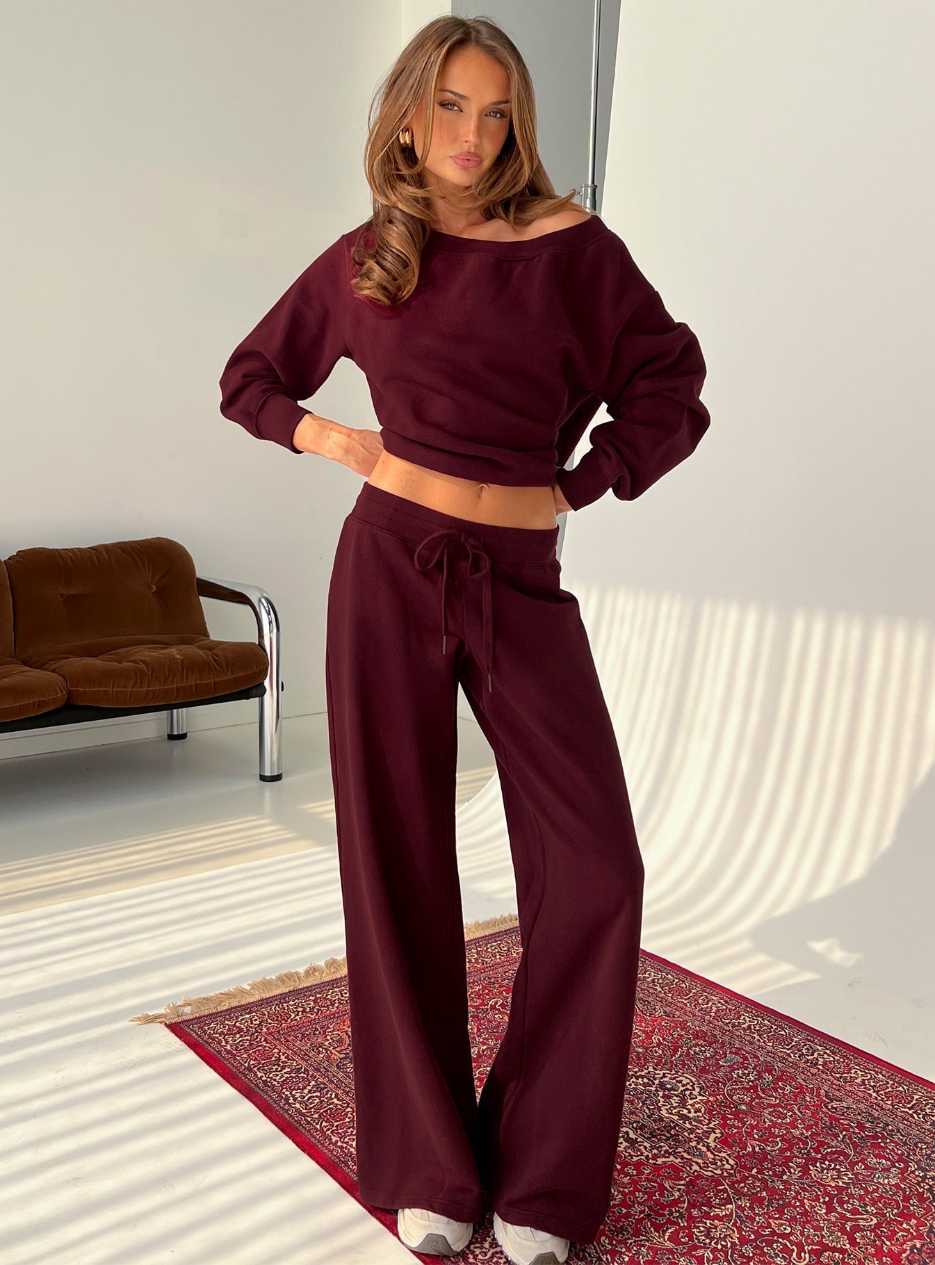 Dodie Wide Leg Trousers Washed Currant