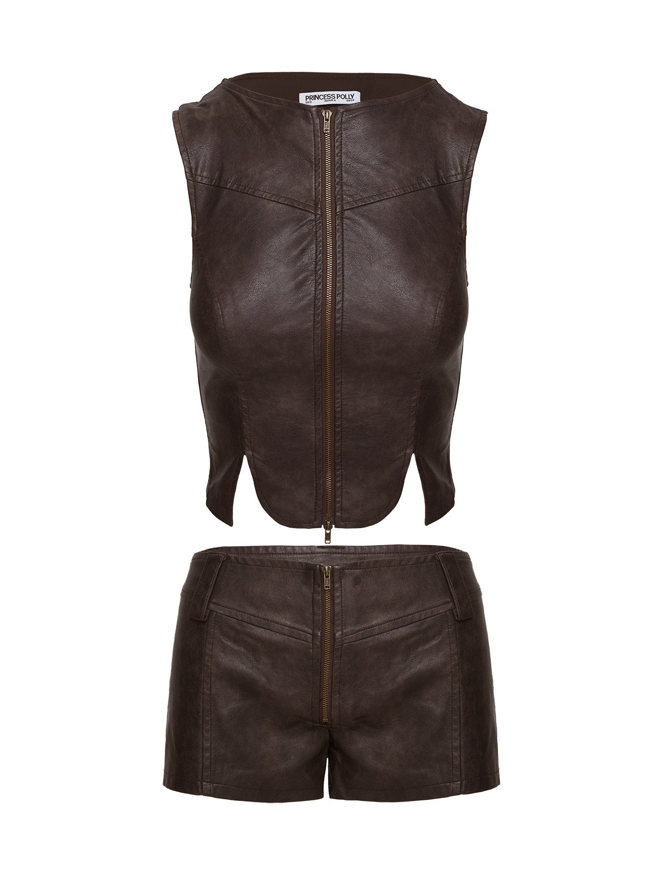 Ambrosie Faux Leather Co-ord Washed Brown